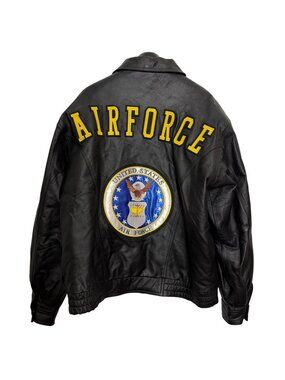 VTG Air Force Leather Bomber Jacket Logo Military Leather Jacket Mens Size L USA